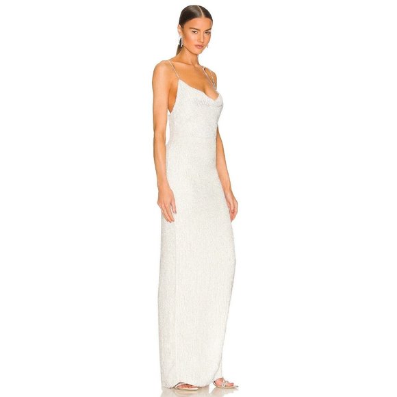 RETROFÉTE Katya Maxi Dress Gown in Moonglow White Sequin Bridal Evening sz L - Picture 2 of 16